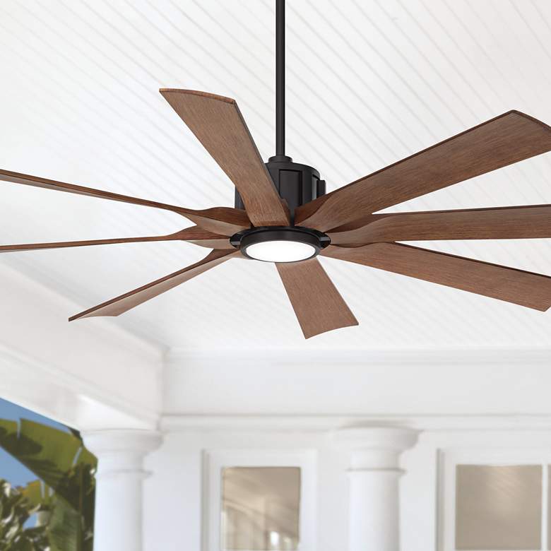 Image 1 60" Possini Defender Matte Black Damp LED Ceiling Fan with Remote