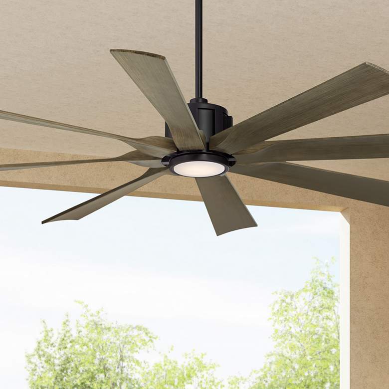 Image 1 60" Possini Defender Matte Black Damp LED Ceiling Fan with Remote