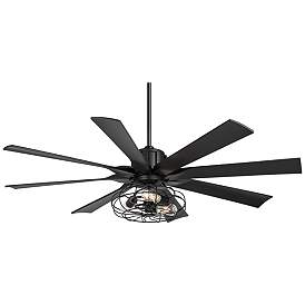 Image2 of 60" Possini Defender Matte Black LED Ceiling Fan with Remote