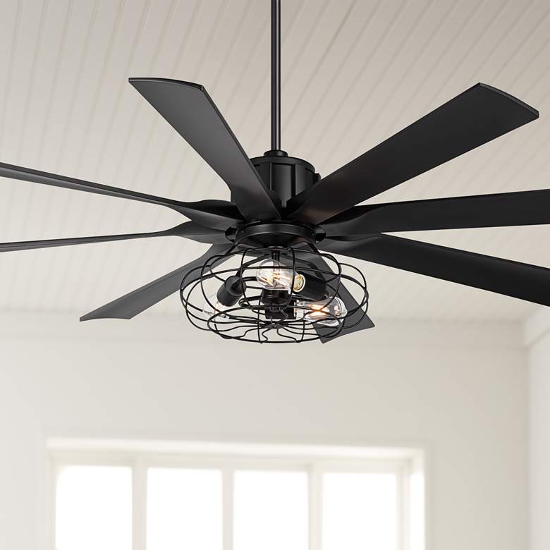 Image 1 60" Possini Defender Matte Black LED Ceiling Fan with Remote