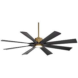Image2 of 60" Possini Defender Soft Brass/Black Damp LED Ceiling Fan with Remote