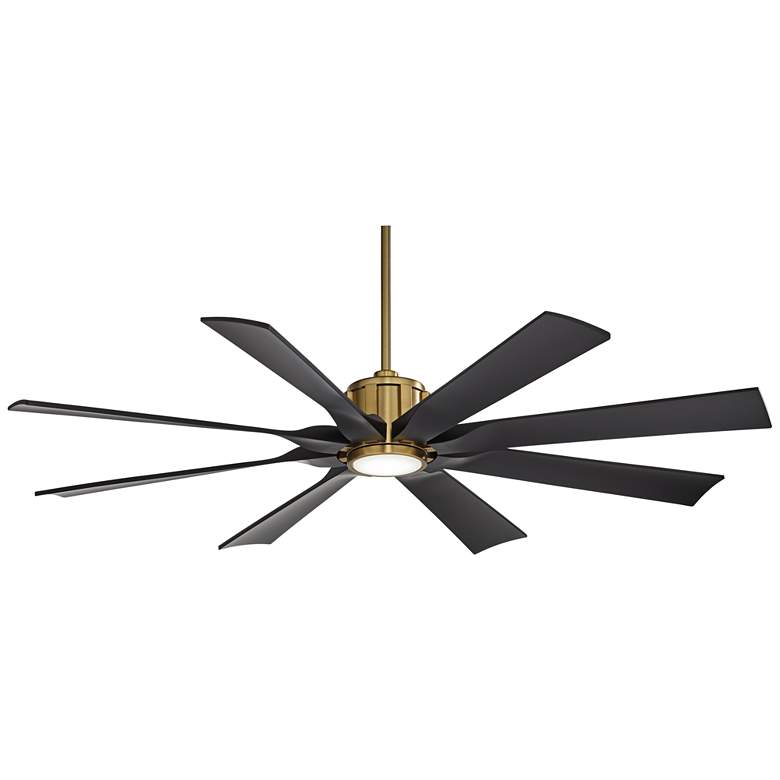 Image 2 60 inch Possini Defender Soft Brass/Black Damp LED Ceiling Fan with Remote