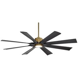 60&quot; Possini Defender Soft Brass/Black Damp LED Ceiling Fan with Remote