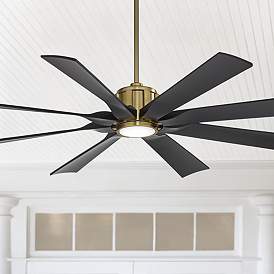 Image1 of 60" Possini Defender Soft Brass/Black Damp LED Ceiling Fan with Remote
