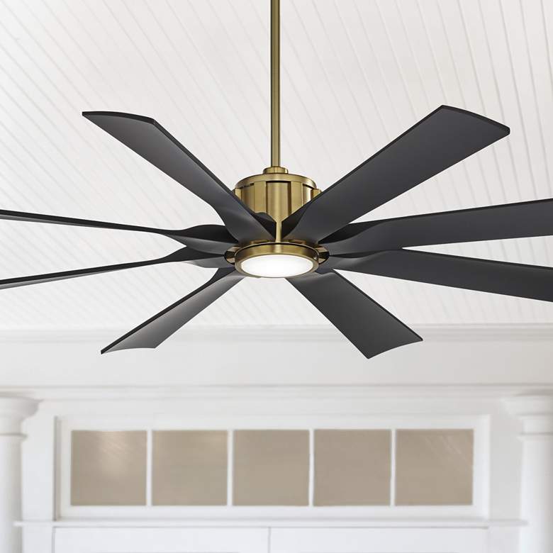 Image 2 60" Possini Defender Soft Brass/Black Damp LED Ceiling Fan with Remote