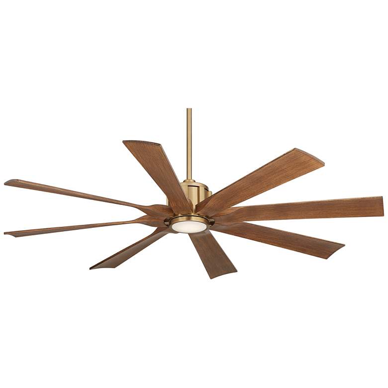 Image 2 60" Possini Defender Soft Brass Koa Damp LED Ceiling Fan with Remote