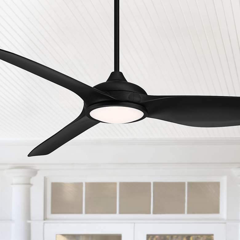 Image 1 60" Possini Euro Dark Vader Matte Black Damp Remote LED Ceiling Fan
