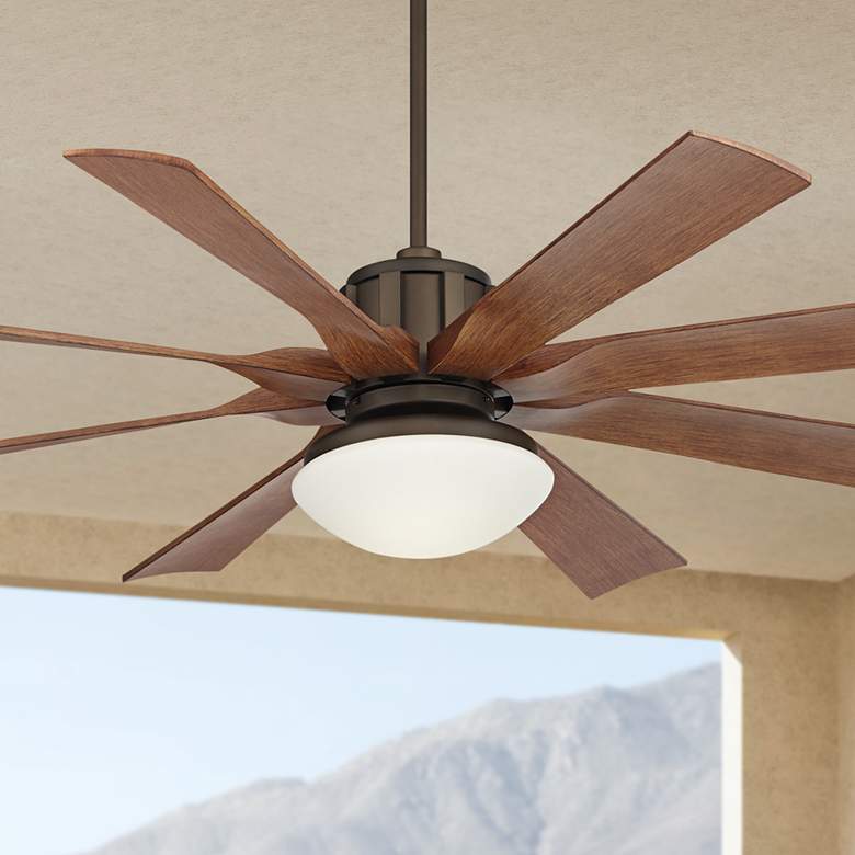 Image 1 60" Possini Euro Defender Bronze and Koa LED Ceiling Fan with Remote