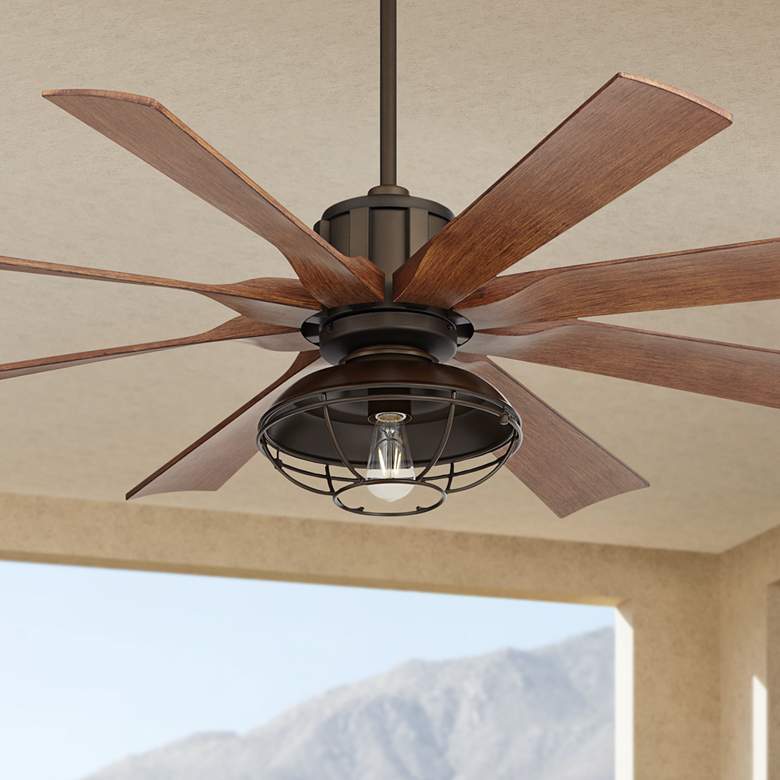 Image 1 60" Possini Euro Defender Bronze Koa LED Ceiling Fan with Remote