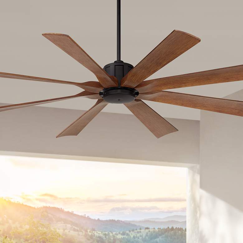 Image 1 60" Possini Euro Defender Matte Black Koa Ceiling Fan with Remote