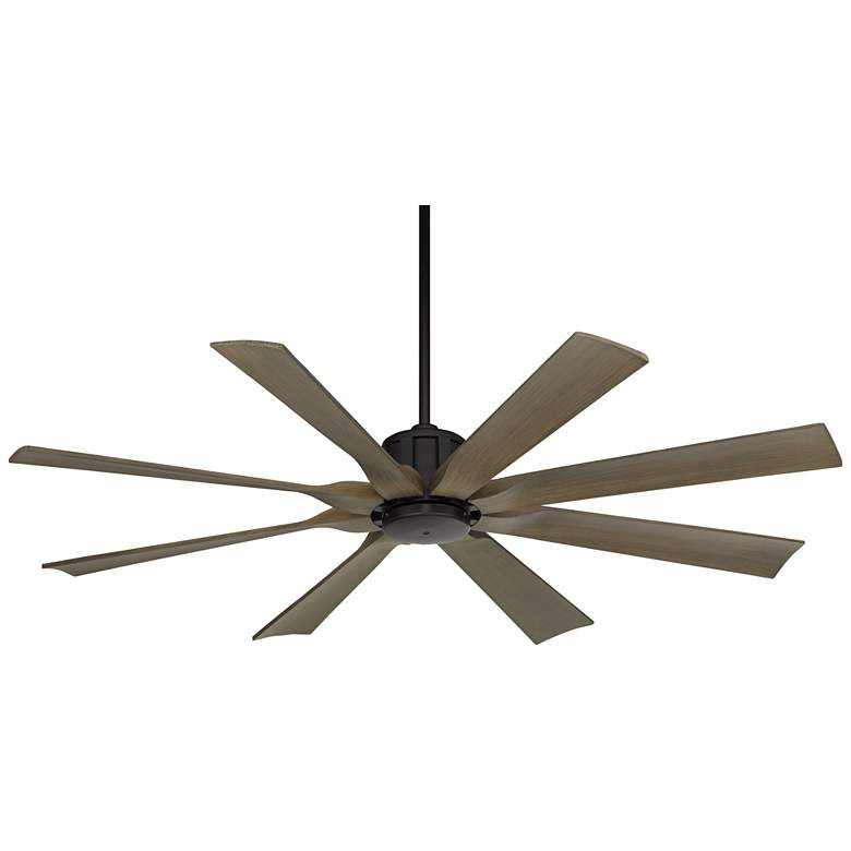 Image 2 60" Possini Euro Defender Matte Black Weathered Oak Damp Ceiling Fan