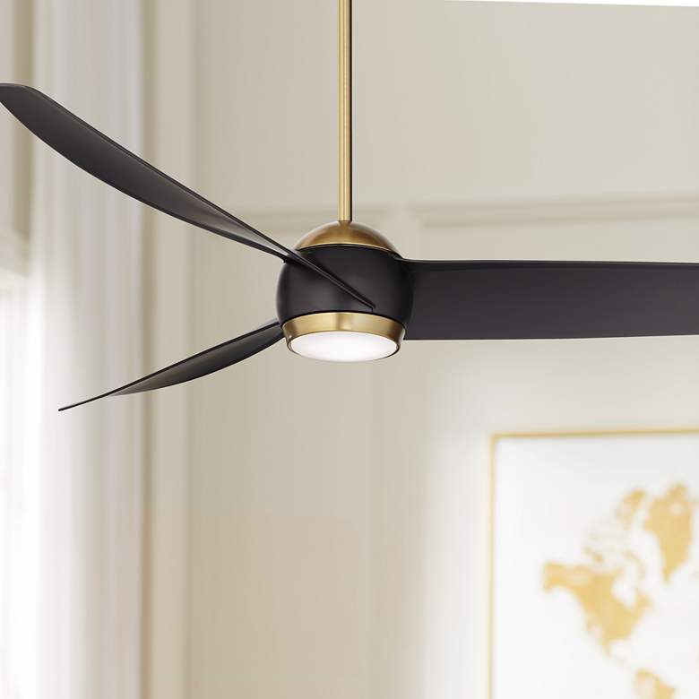 Image 1 60 inch Possini Euro Stresa Brass and Matte Black LED Fan with Remote