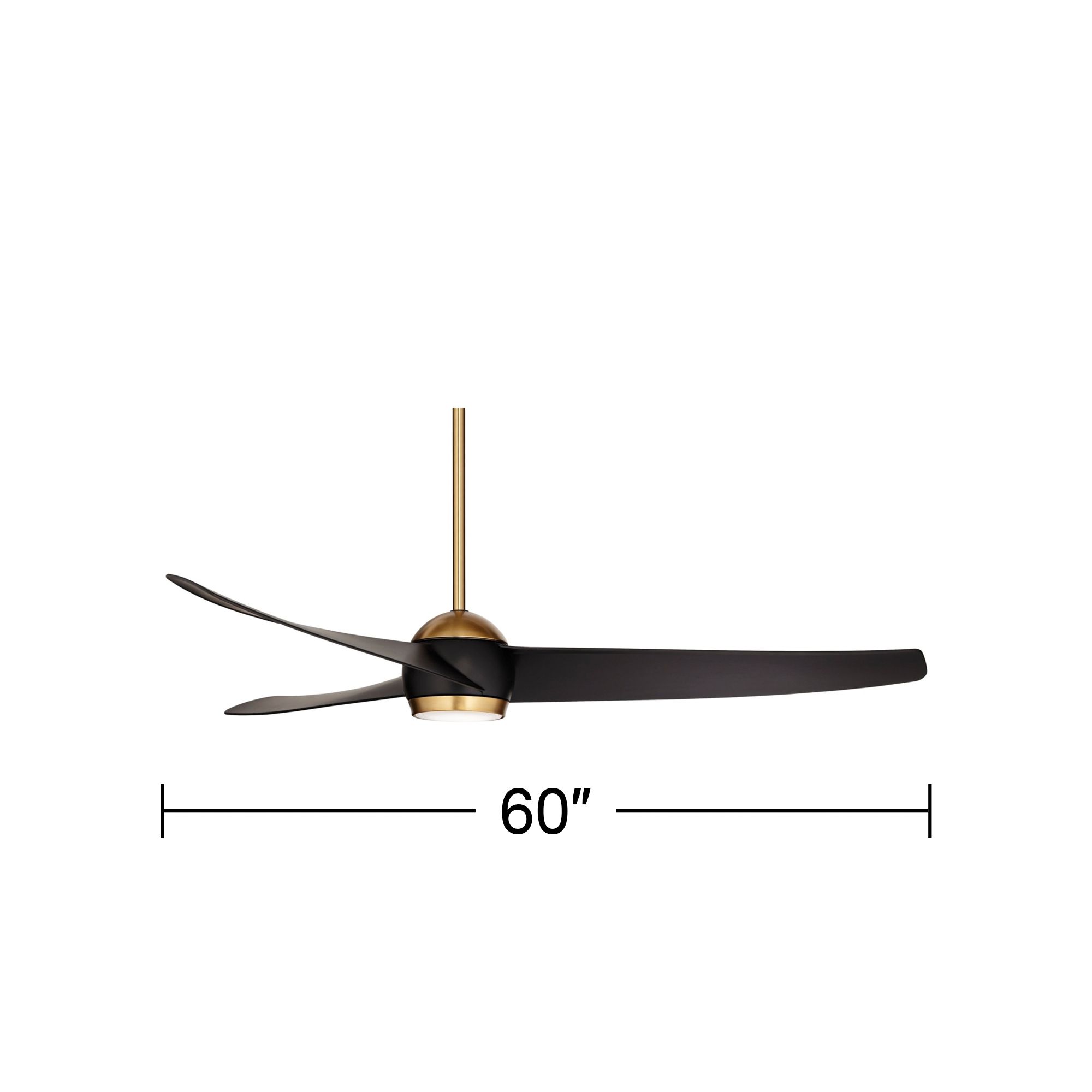 60" Possini Euro Stresa Brass and Matte Black LED Fan with Remote in scene