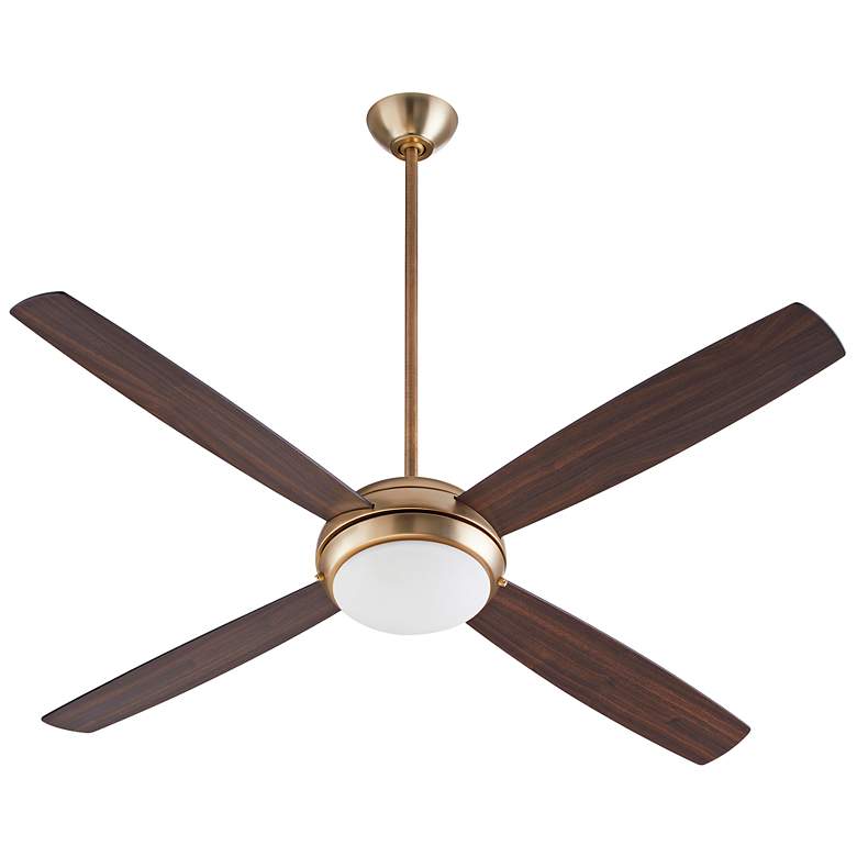 Image 1 60" Quorum Expo Aged Brass LED Ceiling Fan w/ Walnut Blades