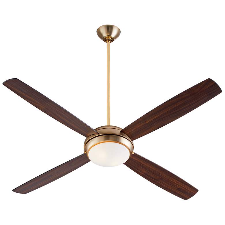 Image 2 60" Quorum Expo Aged Brass LED Ceiling Fan w/ Walnut Blades more views