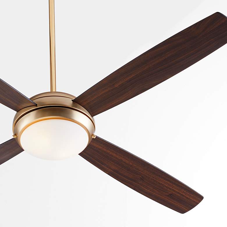 Image 3 60" Quorum Expo Aged Brass LED Ceiling Fan w/ Walnut Blades more views