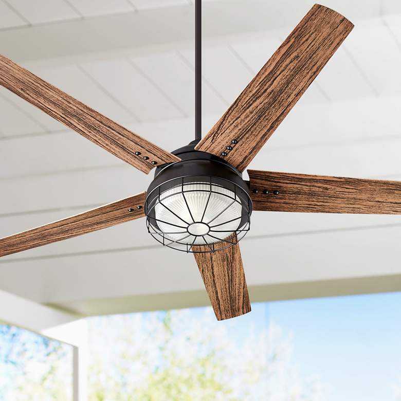 Image 1 60 inch Quorum Westland Noir LED Damp Rated Patio Ceiling Fan with Remote