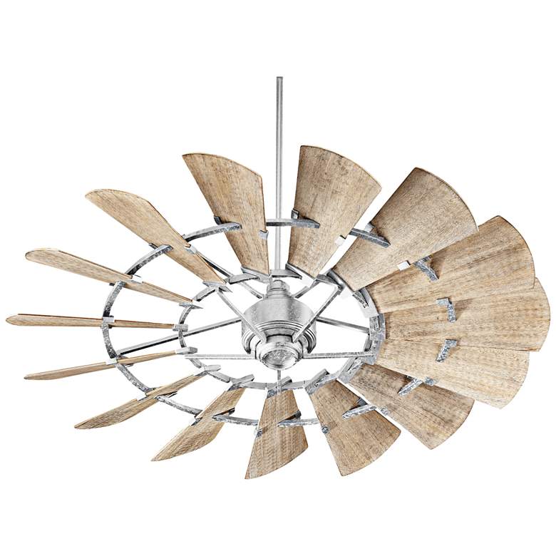 Image 2 60" Quorum Windmill Galvanized Damp Ceiling Fan with Wall Control