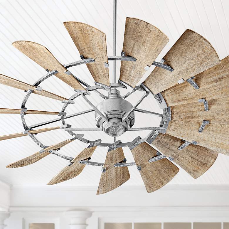 Image 1 60" Quorum Windmill Galvanized Damp Ceiling Fan with Wall Control