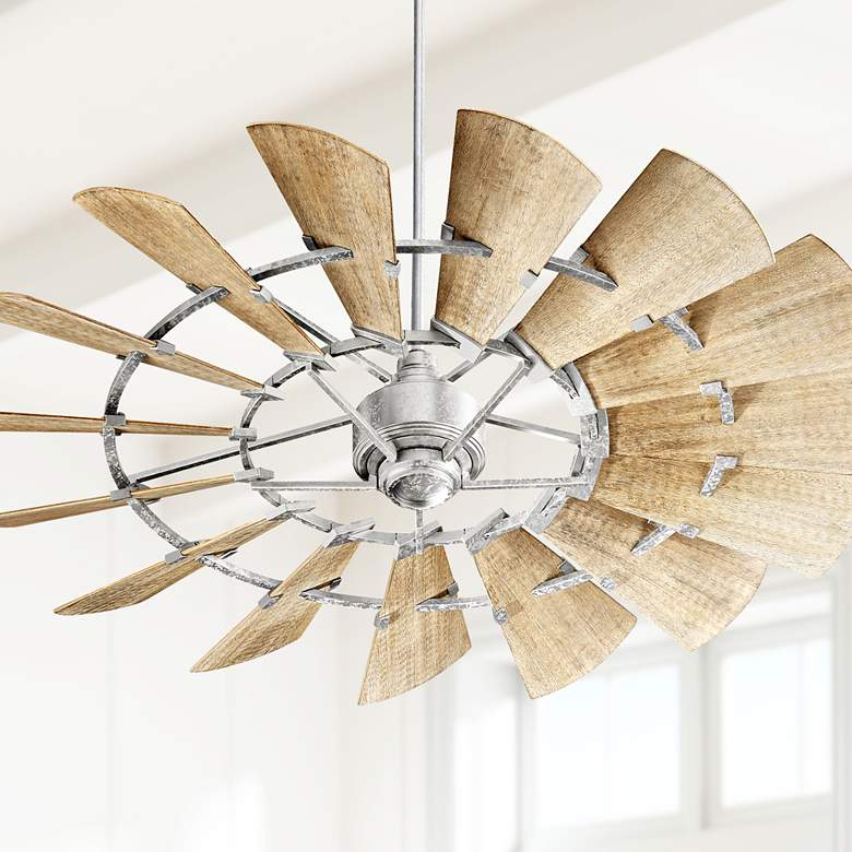 Image 1 60" Quorum Windmill Galvanized Finish Ceiling Fan with Remote