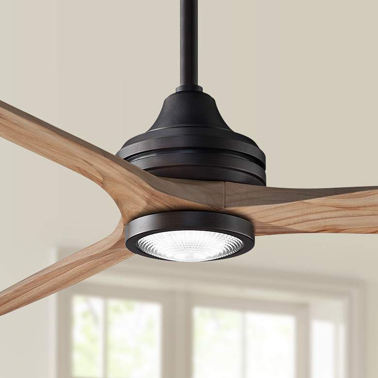 Image 1 60" Spitfire Custom Dark Bronze Natural Damp Rated LED Fan with Remote