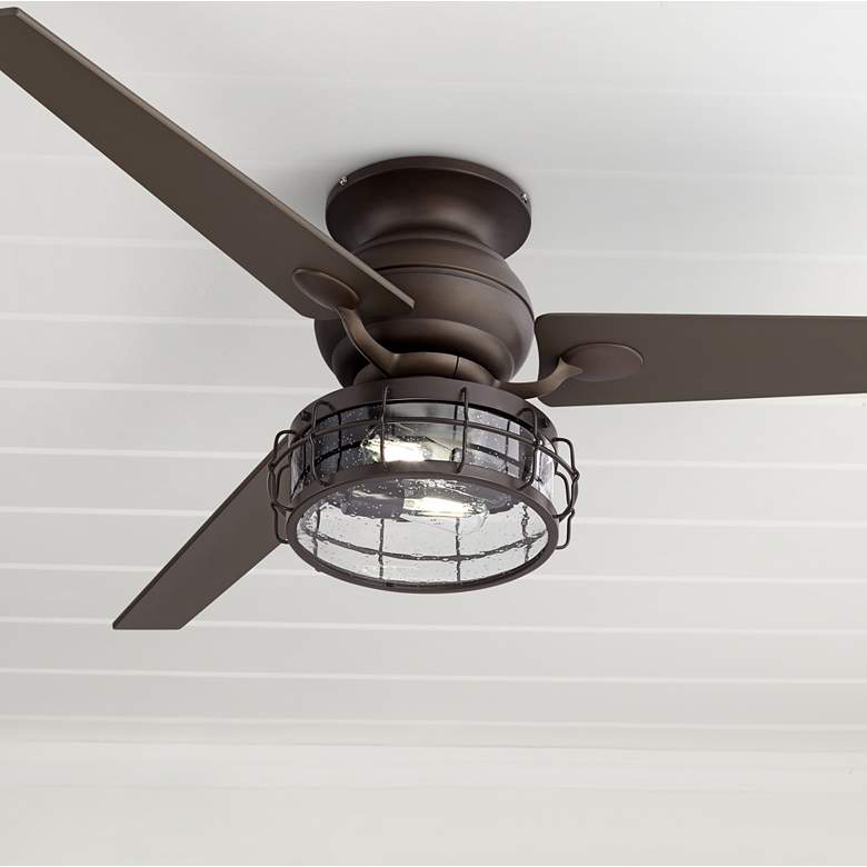 Image 1 60 inch Spyder Bronze Rustic Glass LED Hugger Ceiling Fan with Pull Chain