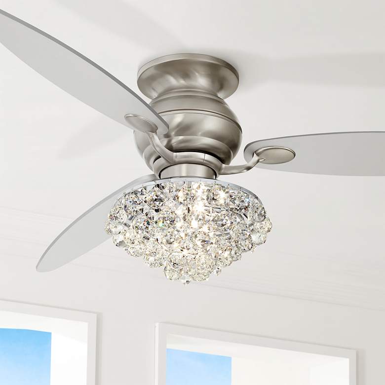 Image 1 60 inch Spyder Brushed Nickel Crystal Hugger LED Ceiling Fan