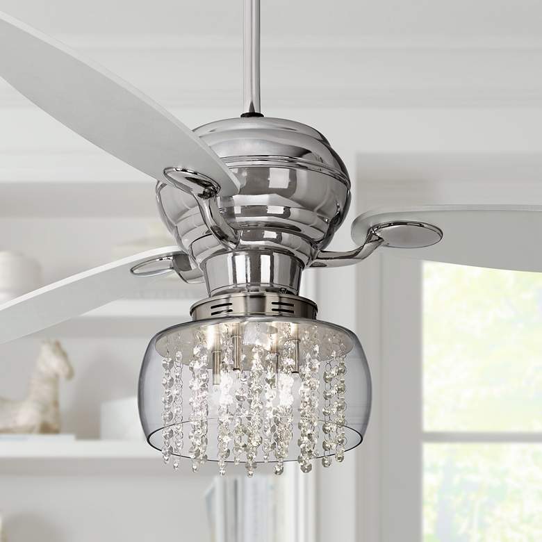 Image 1 60 inch Spyder Chrome Ceiling Fan with Chrome Crystal Light Kit