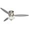 60" Spyder Nickel Alabaster Glass Hugger Ceiling Fan with Pull Chain