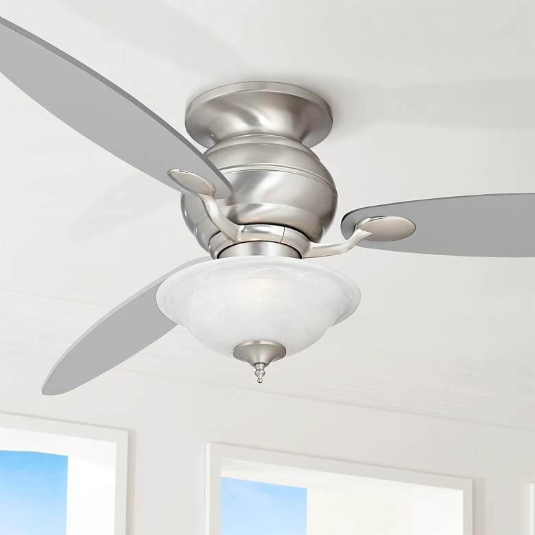 Image 1 60" Spyder Nickel Alabaster Glass Hugger Ceiling Fan with Pull Chain