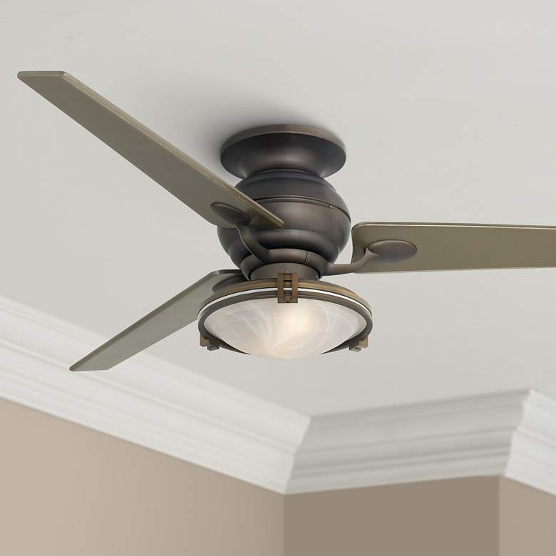 Image 1 60 inch Spyder Oil Rubbed Bronze Alabaster Hugger Pull Chain Ceiling Fan