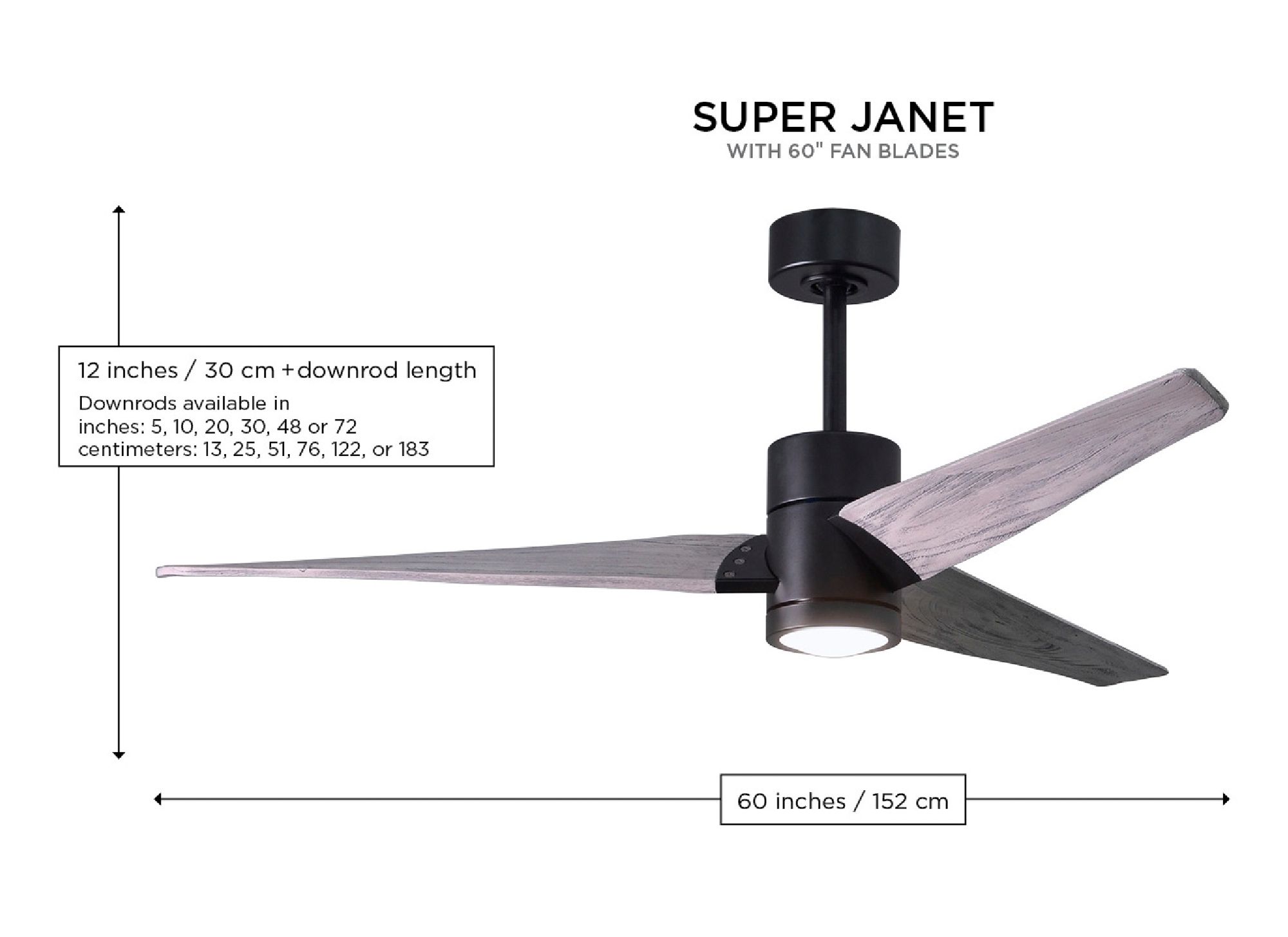 60" Super Janet Textured Bronze and Black LED Ceiling Fan