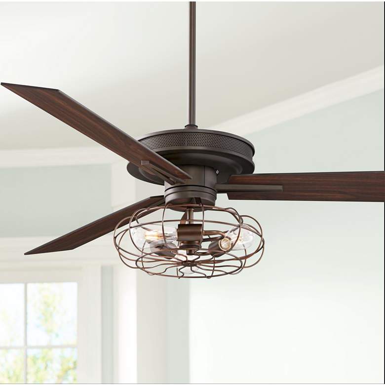 Image 1 60 inch Taladega Bronze Ceiling Fan with LED Cage Light Kit and Remote