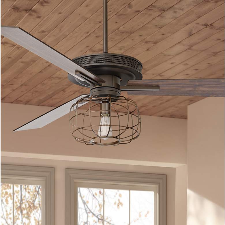 Image 1 60 inch Taladega Bronze Ceiling Fan with LED Rustic Cage Light and Remote