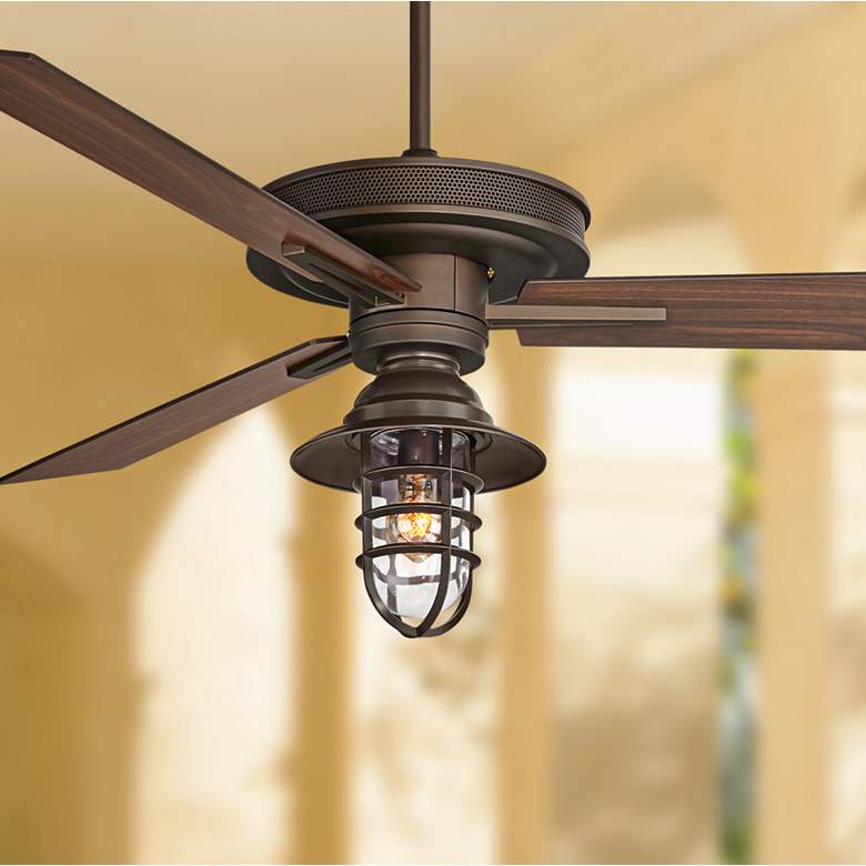 Image 1 60" Taladega Bronze Marlowe Cage Outdoor LED Ceiling Fan with Remote