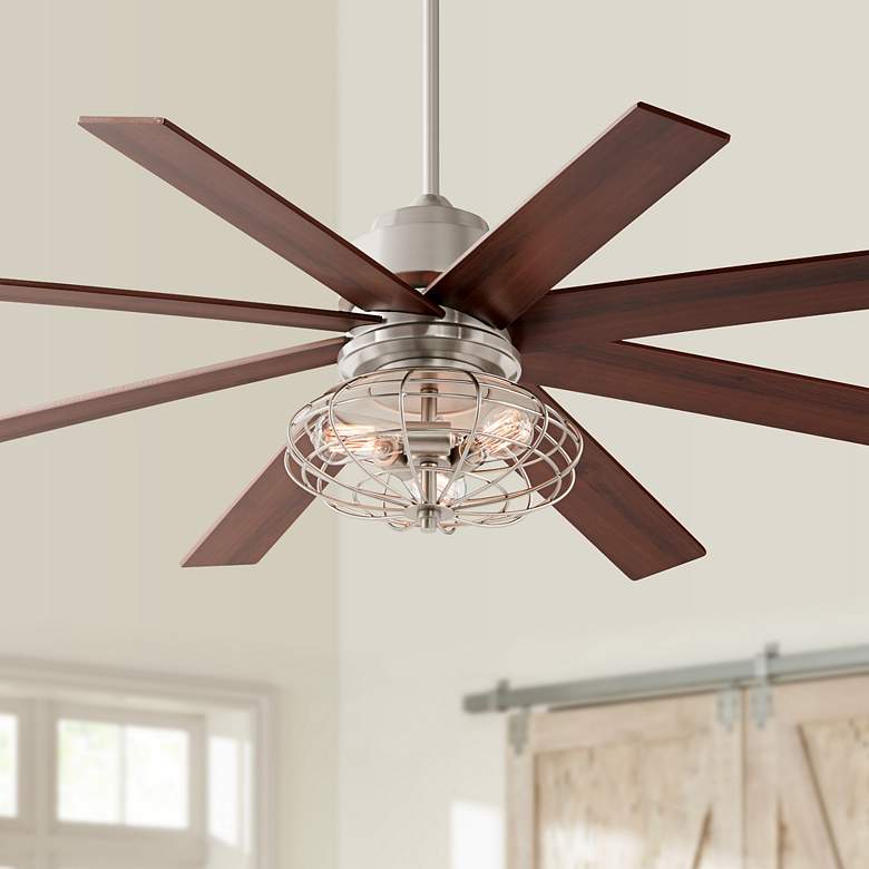 Image 1 60" The Strand LED Brushed Nickel Ceiling Fan w/ Cage Lt Kit