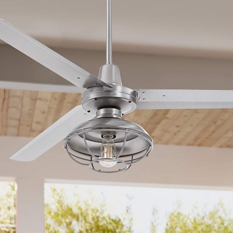 Image 1 60" Turbina DC Brushed Nickel Damp Outdoor LED Ceiling Fan with Remote