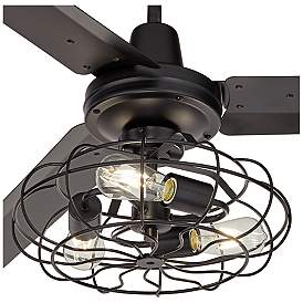 Image3 of 60" Turbina Matte Black Cage Light Ceiling Fan with Remote more views