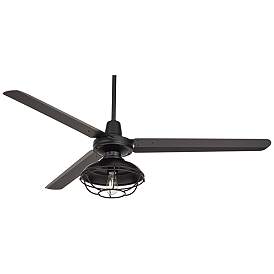 Image2 of 60" Turbina Matte Black Damp Rated Rustic Cage Ceiling Fan with Remote