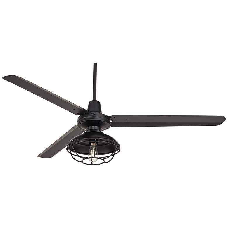 60&quot; Turbina Matte Black Damp Rated Rustic Cage Ceiling Fan with Remote
