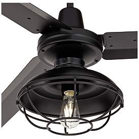 Image3 of 60" Turbina Matte Black Damp Rated Rustic Cage Ceiling Fan with Remote more views
