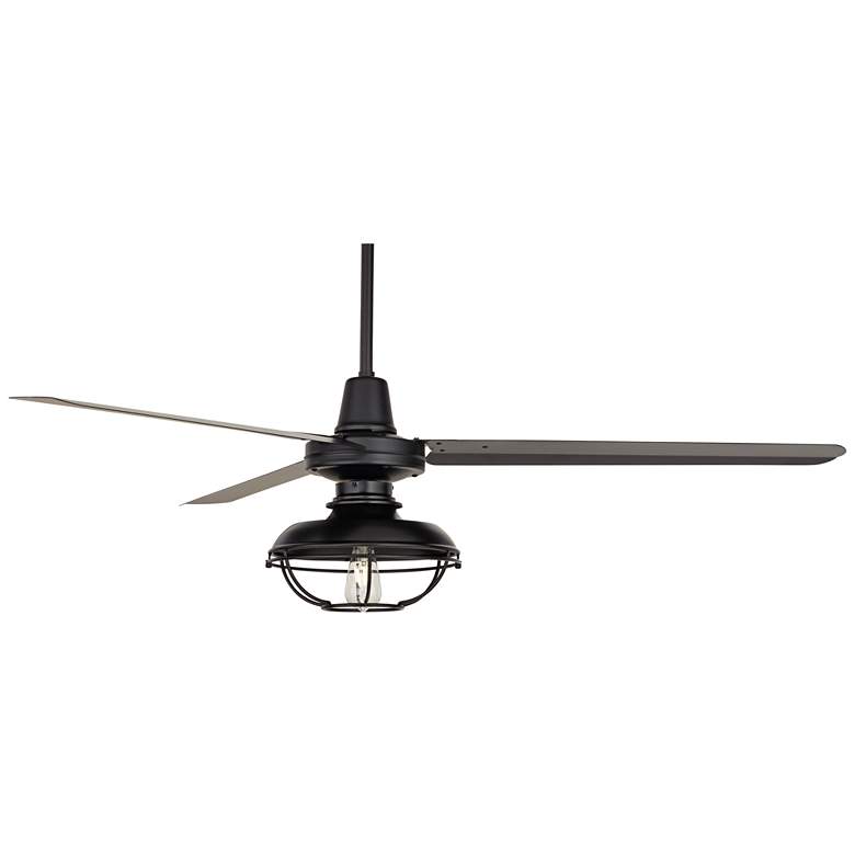 Image 6 60 inch Turbina Matte Black Damp Rated Rustic Cage Ceiling Fan with Remote more views