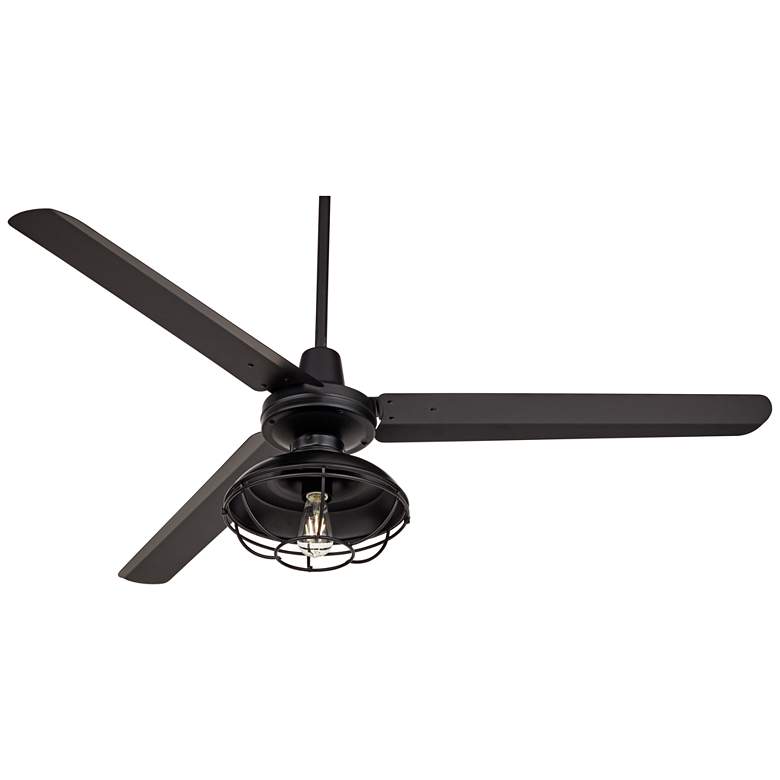Image 7 60 inch Turbina Matte Black Damp Rated Rustic Cage Ceiling Fan with Remote more views