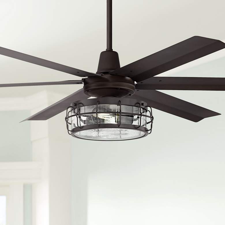 Image 1 60 inch Turbina Max DC Bronze Seedy Glass Drum LED Ceiling Fan with Remote