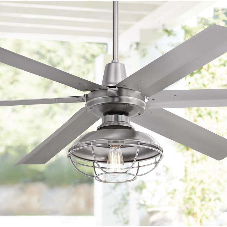 Image 1 60" Turbina Max DC Industrial Light Damp Rated Ceiling Fan with Remote