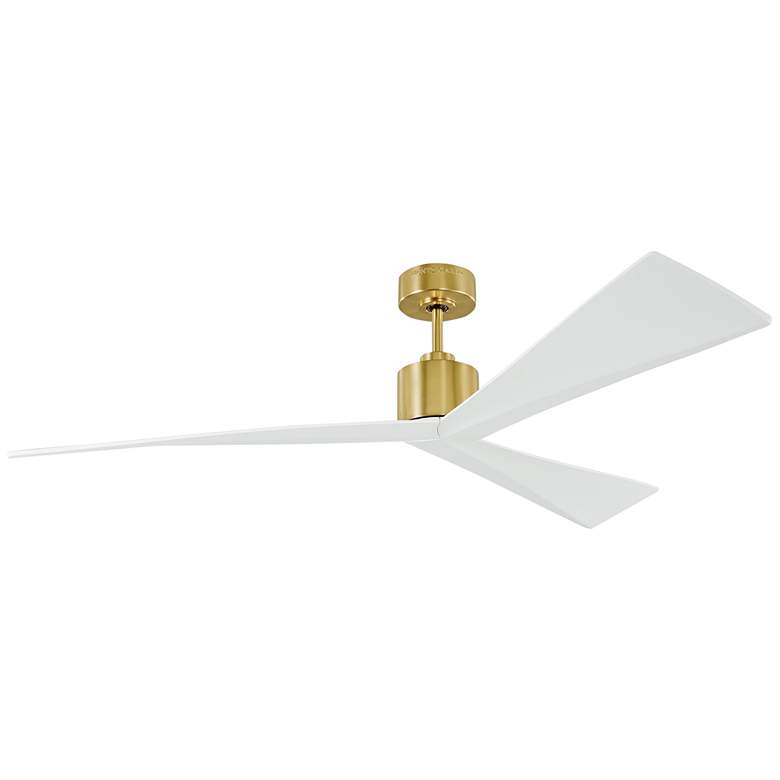 Image 2 60" Visual Comfort Adler White and Brass Damp Ceiling Fan with Remote