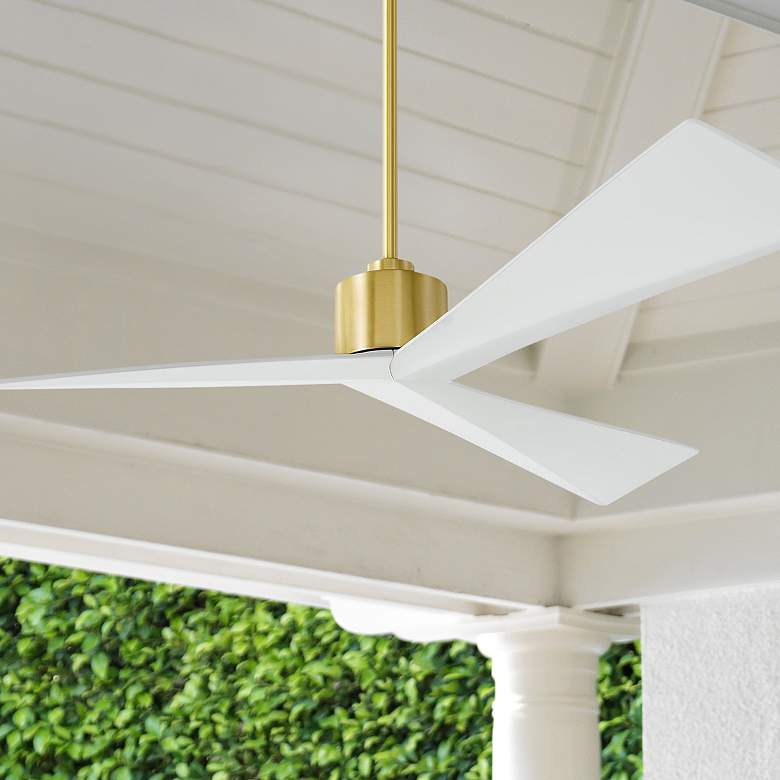 Image 1 60" Visual Comfort Adler White and Brass Damp Ceiling Fan with Remote