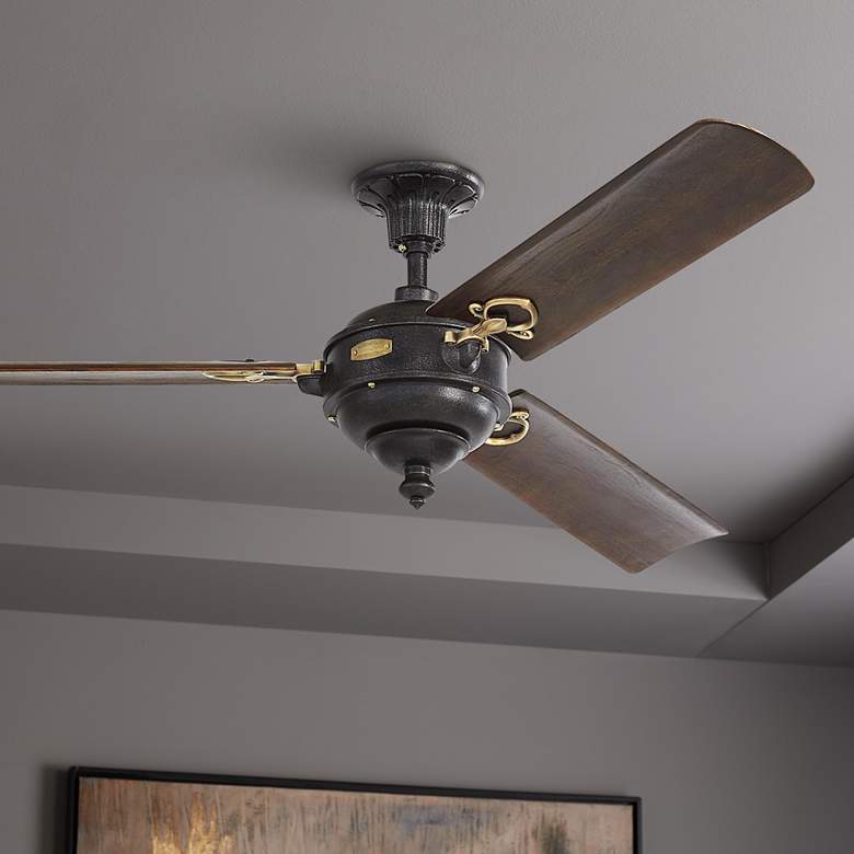 Image 1 60" Visual Comfort and Co. Arezzo Antique Iron Ceiling Fan with Remote