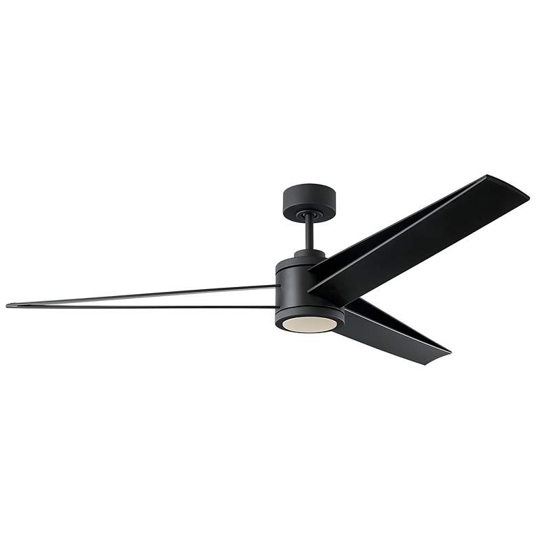 Image 1 60" Visual Comfort Armstrong Black LED Damp Ceiling Fan with Remote