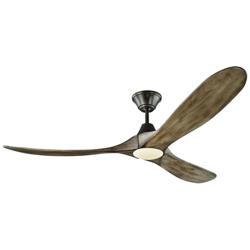60" Visual Comfort Maverick Aged Pewter LED Damp Rated Fan with Remote